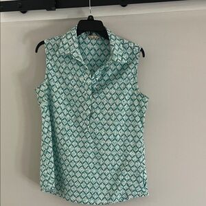 Ascend Sleeveless Blue Patterned Blouse